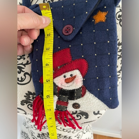 Festive cure red fleece felt snowman crossbody bag with button blue red & white - Picture 5 of 6